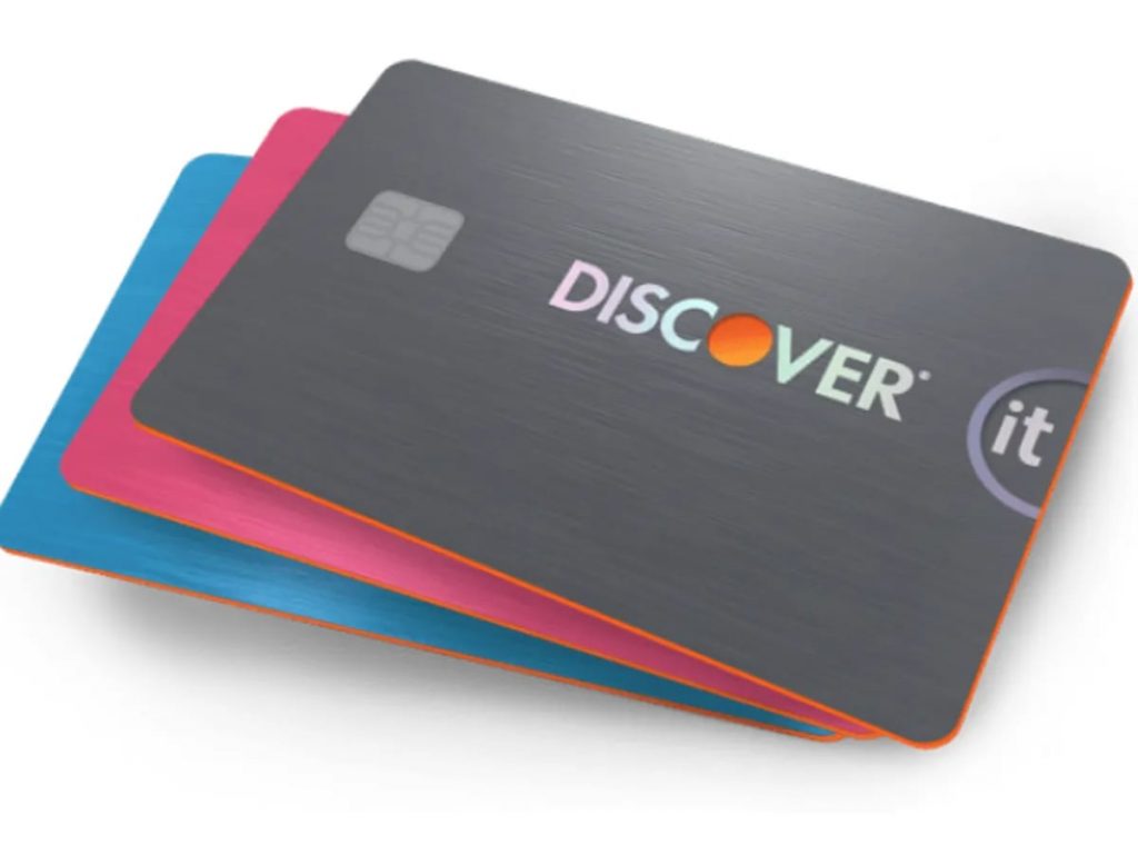 Pile of 3 Discover credit cards.